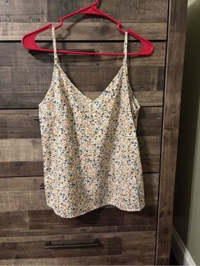 SHEIN Cream Floral V-Neck Spaghetti Strap Cami with Blue & Orange Blossoms